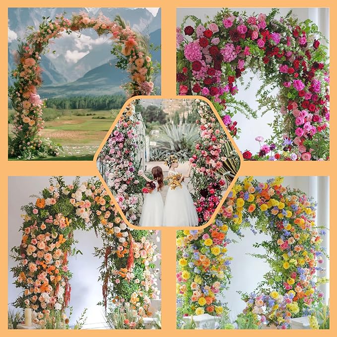 Adorox Metal Garden Arch Trellis for Climbing Plants 7.8ft Outdoor Arch Wedding Halloween Christmas Vine Trellis Pumpkin Archway Assemble Freely 2 Sizes White