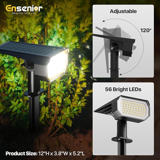 Ensenior Solar Spotlights Outdoor, 56 LEDs Brightness Adjustable 3000K LED Solar Garden Lights, Halloween Christmas Landscape Lighting for Flag/Yard/Pathway, IP65 Waterproof - 4 Pack
