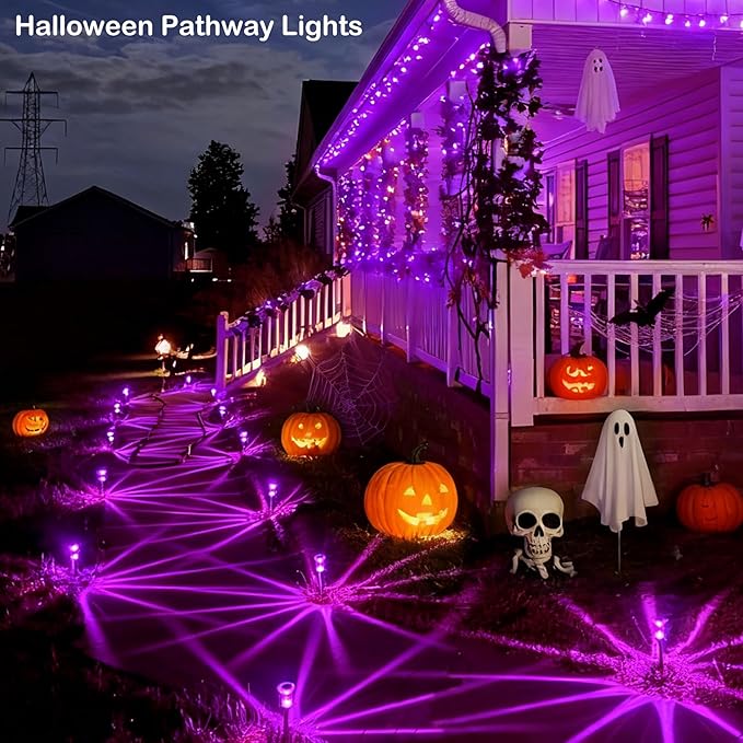 Christmas Solar Lights Outdoor 10 Pack Solar Pathway Lights Outdoor Halloween Decorations Waterproof Yard Lighting for Driveway Garden Walkway Path Landscape Lawn