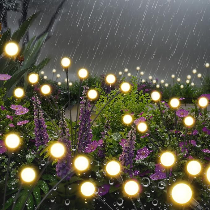 Solar Lights Outdoor-6Pack 48LEDs Solar Garden Firefly Lights Outside,Solar Powered Light Outdoor and Garden Decorative IP65 Waterproof,Yard Patio Pathway Decor,Gardening Gifts for Women,Warm White