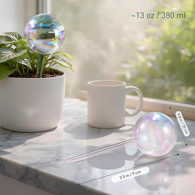 Large Extra-Thick Clear Glass Plant Watering Globes, Rainbow Gradient Self Watering Devices for Indoor & Outdoor Plants, AutomaticWaterer Spikes, Perfect for Daily or Vacation Use, 6-Pack