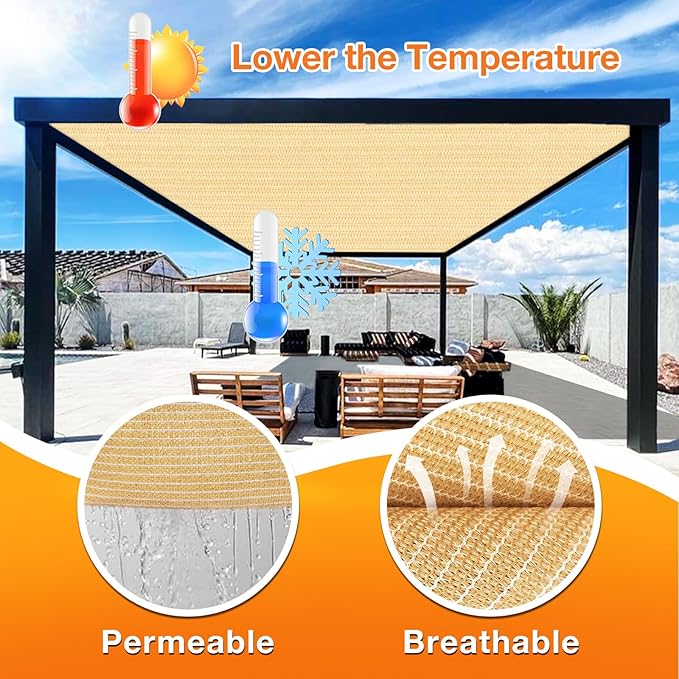 Artpuch Outdoor Pergola Shade Cover 8' X 22' Sun Shade Cloth with Grommets, 90% UV Protection Canopy Patio Privacy Screen (Customized Available) GN107, Wheat