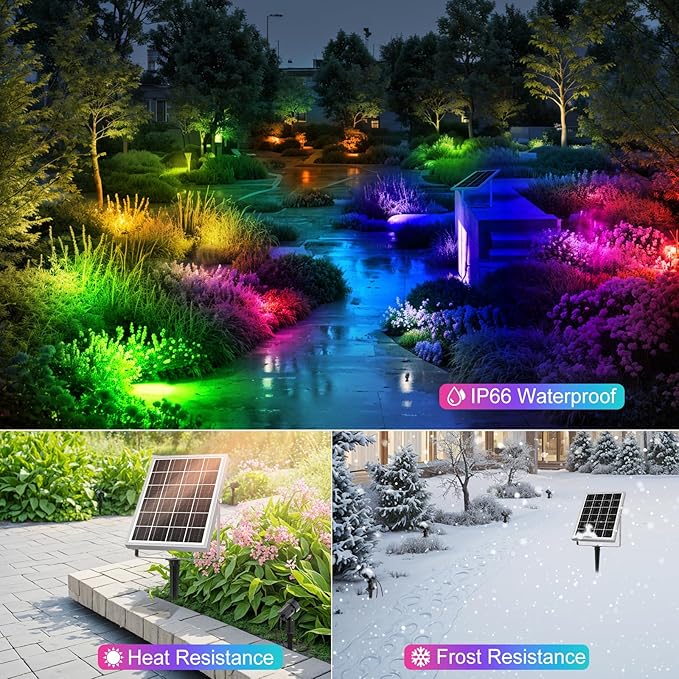 MEIHUA Solar Spot Lights Outdoor Color Changing, 6 in 1 Solar Landscape Lighting RGB Spotlights with Remote Control, IP66 Waterproof Solar Lights Outdoor Garden for Pathway Yard Pool Tree