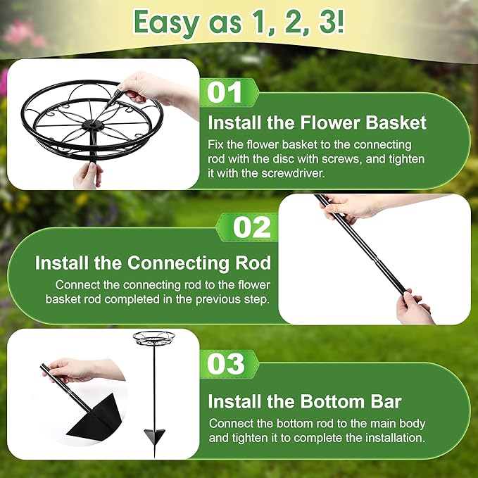Tellingyou 4 Pack Adjustable Outdoor Flower Pot Stand, Metal Outdoor Plant Stands, Spring Summer Versatile Plant Stand Garden Stake for Display Plants, Elegant Solution for Landscaping Decor (Black)