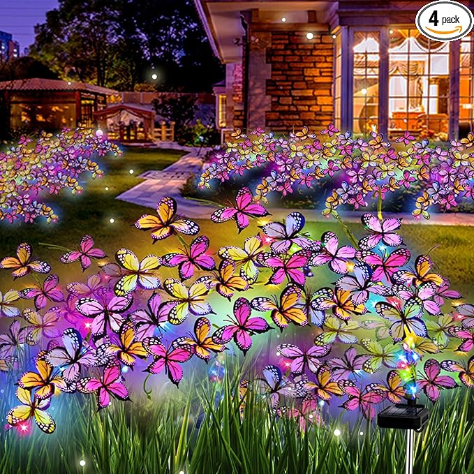 Solar Garden Lights Outdoor, Waterproof Solar Butterfly Lights 4 Pack Willow Vine Light with 80 LED 33 Butterfly Colorful Lighting for Garden Yard Lawn Outdoor Decor, Gift for Mom Women Mother's Day