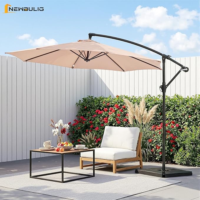 NEWBULIG 10FT Patio Umbrella, Offset Cantilever Outdoor Patio Table Umbrella, UV Protection, Fade Resistant Fabric, Easy Tilt Adjustment for Pool, Deck, Garden, Backyard