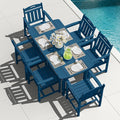 HDPE Outdoor Patio Dining Set with Table & 6 Chairs, All-Weather 7-Piece Outdoor Table and Chairs, 2" Umbrella Hole, Patio Furniture for Garden, Backyard, Deck | Navy Blue
