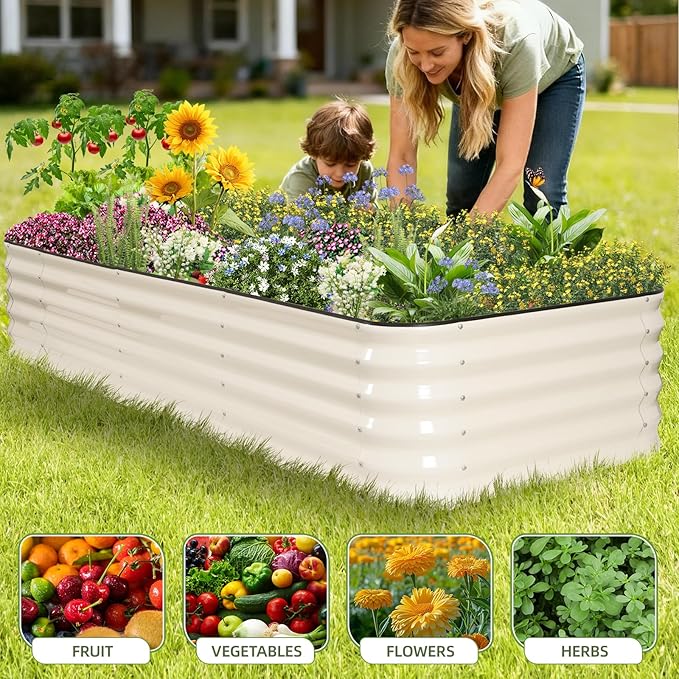 GoCampDriect 6IN1 Raised Garden Bed - 8x3x1.4ft Galvanized Raised Garden Boxes Outdoor Corrosion Resistant | Variable Shape 9x2x1.4ft Metal Raised Garden Beds for Planting Vegetable, Fruits,Flower