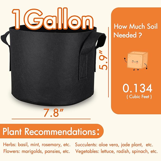 Gardzen 10-Pack 1 Gallon Grow Bags, Aeration Fabric Pots with Handles, Heavy Duty Cloth Pots for Plants