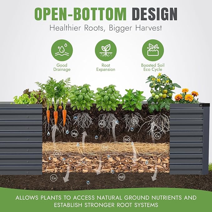 INNO STAGE 8x3x2ft Galvanized Raised Garden Bed, Raised Garden Bed Kit-Metal Planter Box Outdoor, Planting for Vegetables, Fruits, Herbs, Flowers, Grey