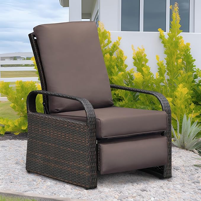 ATR ART TO REAL Outdoor Recliner, Outdoor Wicker Recliner Chair with 5.5'' Thickness Cushions, Automatic Adjustable Rattan Patio Chaise Lounge Chairs, Aluminum Frame, Anti-UV and Rustless