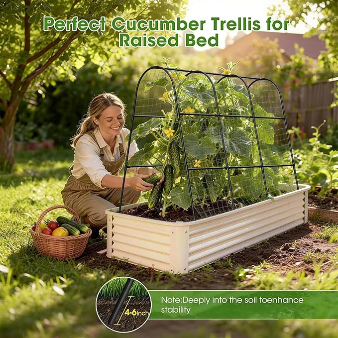 Cucumber Trellis for Raised Bed,U-Shape Garden Trellis for Climbing Plants Outdoor, Metal Arch Vegetables Trellis, Plant Support for Vine (Black, 47.2" Lx21.6 WX47.2 H-Medium)