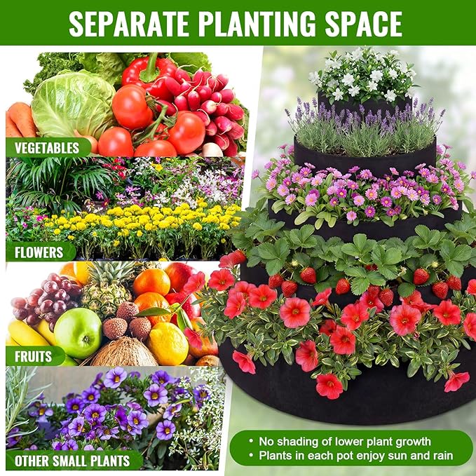 5 Tiered Strawberry Planter for Outdoor Plants, 39 Inch Heavy Duty Strawberry Tower Planter Grow Bags, Breathable Non Woven Fabric Raised Garden Bed for Vegetables Flower Herbs Gardening
