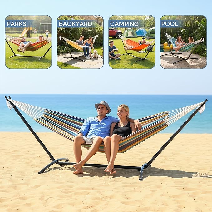 DUMOS Hammock Stand Only, Heavy Duty Hammock Stands for Double 2 Person, Portable Steel Stand for Outside Garden Backyard Patio Pool Beach with Carrying Case