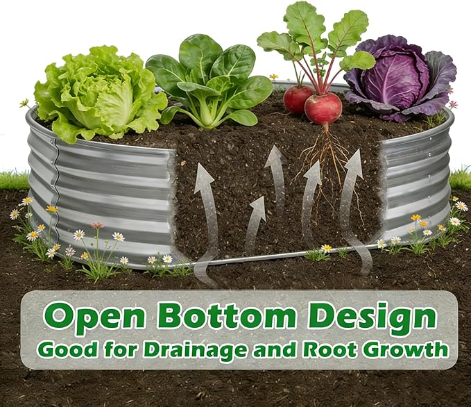 Round Galvanized Raised Garden Bed Kit, Round Galvanized Planter for Vegetables/Herbs/Flowers Heavy-Duty Steel Outdoor Water Trough (Silver, 5X5X1FT)