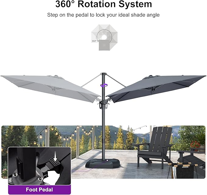 PURPLE LEAF 8' X 8' Tilting Patio Umbrella with Base Outdoor Cantilever Swivel Square Umbrella with Tilt Aluminum Offset Umbrella with 360-degree Rotation for Garden Deck Pool Patio Light Grey