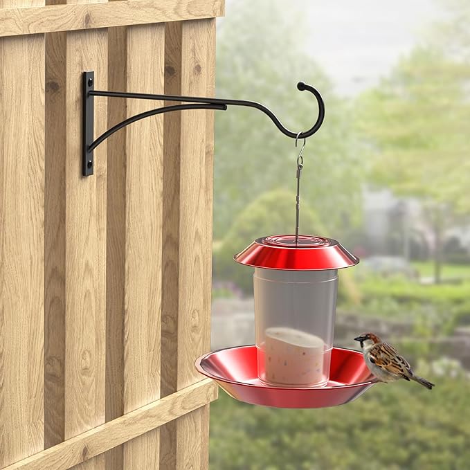 11 Inch 2 Pack Heavy Duty Plant Hangers Outdoor, Metal Plant Brackets for Hanging Baskets, Plant Wall Hooks for Bird Feeders, Wind Chimes & Lanterns, Premium Metal Hooks Matte Black, 30lbs Capacity