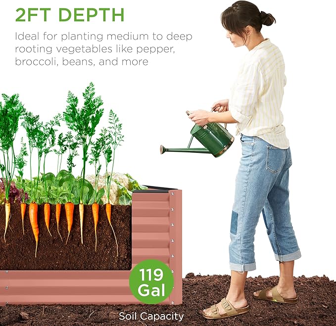 Best Choice Products 4x2x2ft Outdoor Metal Raised Garden Bed, Deep Root Box Planter for Vegetables, Flowers, Herbs, 119 Gallon Capacity, 100% Non Toxic Materials - Terracotta