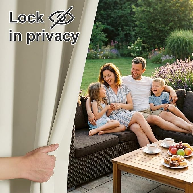 RYB HOME Outdoor Patio Curtains, Rustproof Grommet Window Covering Harsh Sunlight & UV Ray Block Drapes Room Darkening Draperies for Porch Deck Cottage, W84 x L84 inch, Beige, 1 Panel