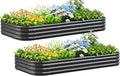 Quictent Galvanized Raised Garden Bed Kit, 8x4x1 ft Oval Metal Planter Box for Vegetables, Strengthened by Crossbar, Dark Gray, 2PCS