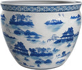 Red Lantern 16" Landscape Blue & White Porcelain Fishbowl Planter or Cachepot for Indoor/Outdoor Use in Garden Entryway Living Room Boho Eclectic Modern Contemporary Classic Traditional Style Decor