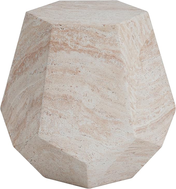 Christopher Knight Home Jayme 18.75" Indoor Outdoor Hexagonal Accent Side Table, Patio Decorative End Table, Lightweight Concrete Garden Stool for Patio Living Room Balcony & Garden Decor, Travertine