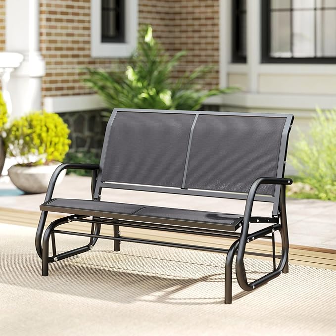 Outsunny 2-Person Outdoor Glider Bench, Patio Double Swing Rocking Chair Loveseat w/Powder Coated Steel Frame for Backyard Garden Porch, Gray