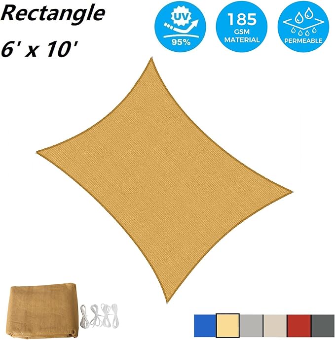 AsterOutdoor Sun Shade Sail Rectangle 6' x 10' UV Block Canopy for Patio Backyard Lawn Garden Outdoor Activities, Sand