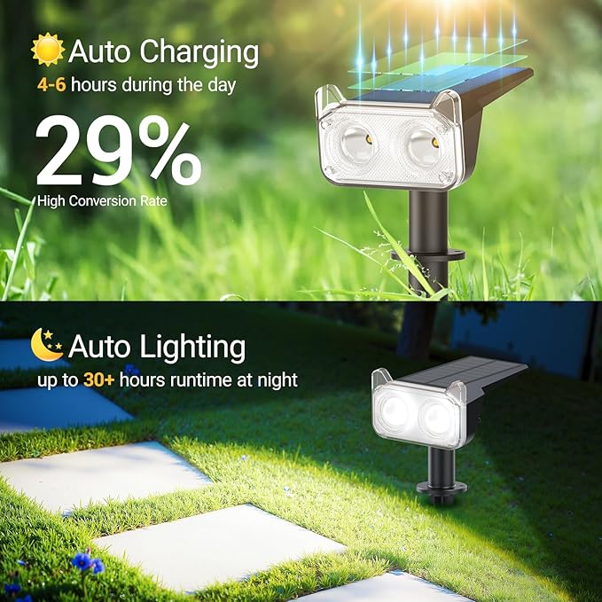 WdtPro Upgraded Bright Solar Lights Outdoor Waterproof, Auto ON/Off Solar Spot Lights Outdoor, Dusk to Dawn Spotlights, Adjustable Landscape Lighting for Yard Tree Path Garden, Cool White, 6 Pack