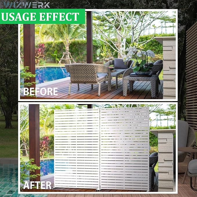 6FT Metal Privacy Screen Outdoor Privacy Panel and Garden Divider, Weather-Resistant Freestanding Panel with Stand, Durable Steel for Patio, Garden, Balcony & Backyard