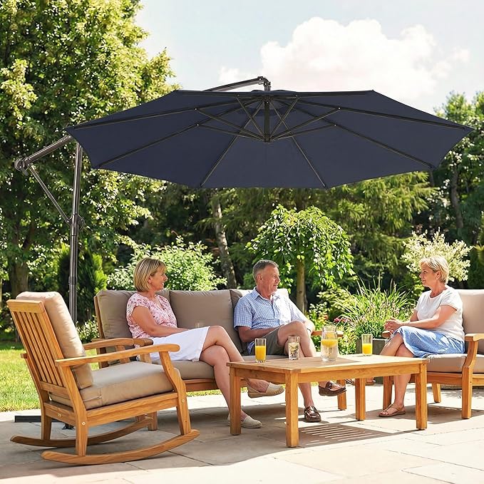 Outsunny 10 ft Offset Patio Umbrella with Cover, Round Hanging Cantilever Umbrella with 6-Position 360° Rotation, Crank Handle, Tilt, Cross Base, Heavy Duty Outdoor Umbrella for Garden