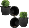 Sunnydaze 24-Inch Anjelica Large Plastic Pot for Plants - Outdoor Double-Walled Large Plastic Planter with Drillable Drainage Holes - Matte Black - 4pk