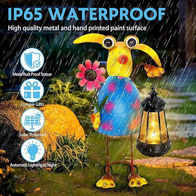 Garden Decor Dog Solar Statues, Unique Garden Statues Dog with Solar Lantern Waterproof, Birthday Gifts for Women Mom Grandma,Front Patio Balcony Yard Art Lawn Ornaments Porch Outdoor Decorations
