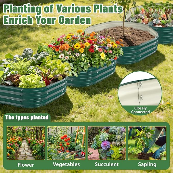 Hexagon Raised Garden Bed, 48 Inch Diagonal & 12 Inch Tall, Galvanized Steel Planter Box with Wave-Shaped Metal Panels for Outdoor Flower,Tree,Herb & Vegetable Garden (Dark Green, 4FT X 1FT)