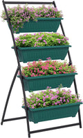 Outsunny Raised Garden Bed, 4 Tier Vertical Garden Planter Set, 4 Outdoor Planter Boxes with Stand, Self Draining Design Elevated Garden for Vegetable, Flowers & Herbs, Green