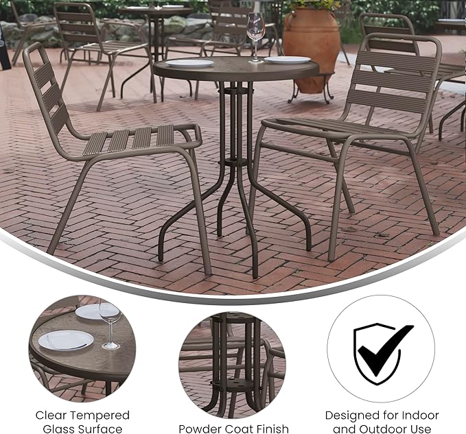 Flash Furniture Bellamy 23.75'' Round Tempered Glass Metal Table, Bronze