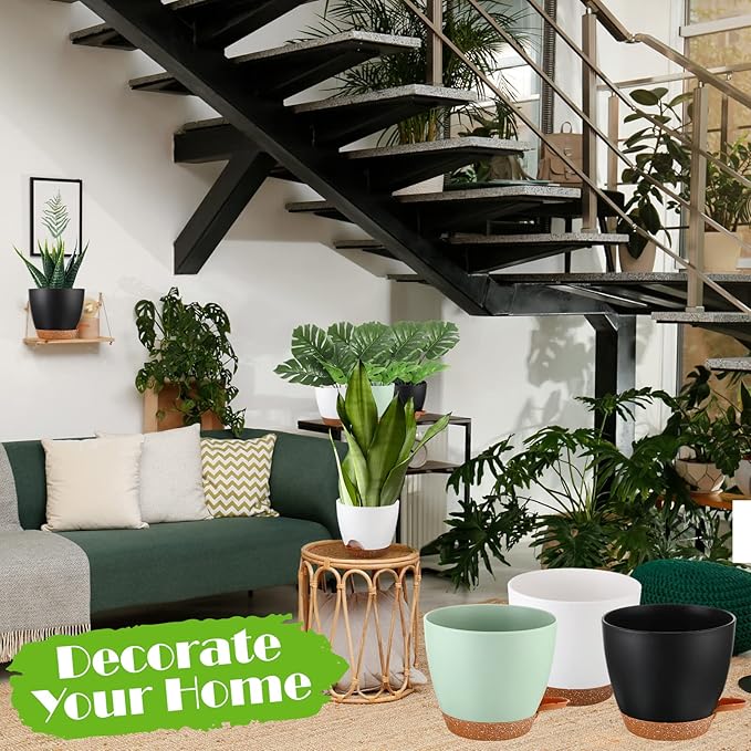 Remerry 15 Pcs 7/6.5/6/ 5.5/5 Inch Self Watering Planters with Drainage Hole Plant Pots Plastic Flower Pots Indoor Plant Pots Self Watering Pots and Saucer Reservoir for Indoor Outdoor Plant Flower