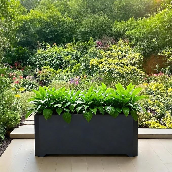 Steel Planter Box-32"x15"x15"-Rectangular Planters for Outdoor Plants, Black Matel Planter Box Raised Support Feet for Patio, Deck, Garden, Yard, Drain Holes, Easy Assembly