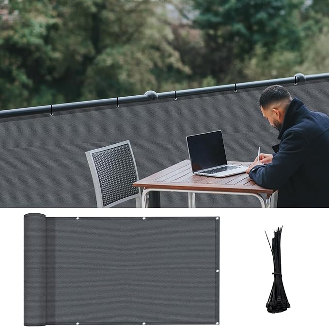 LOVE STORY 3'x6' Dark Grey Balcony Screen Privacy Fence Cover UV Protection (HDPE) Weather-Resistant 3 FT Height Shield for Deck, Patio, Backyard, Outdoor Pool, Porch, Railing