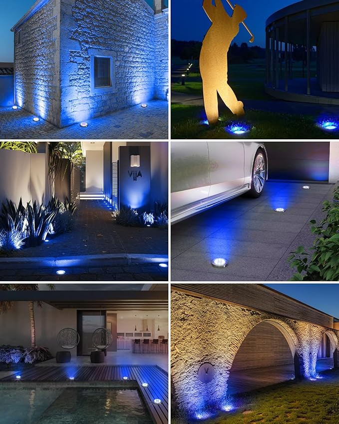 btfarm 16 Pack Solar Lights Outdoor, 8 LED Solar Ground Lights IP65 Waterproof Flat Solar Disc Light, Pathway Lights for Garden Lawn Patio Yard Path Landscape, Blue