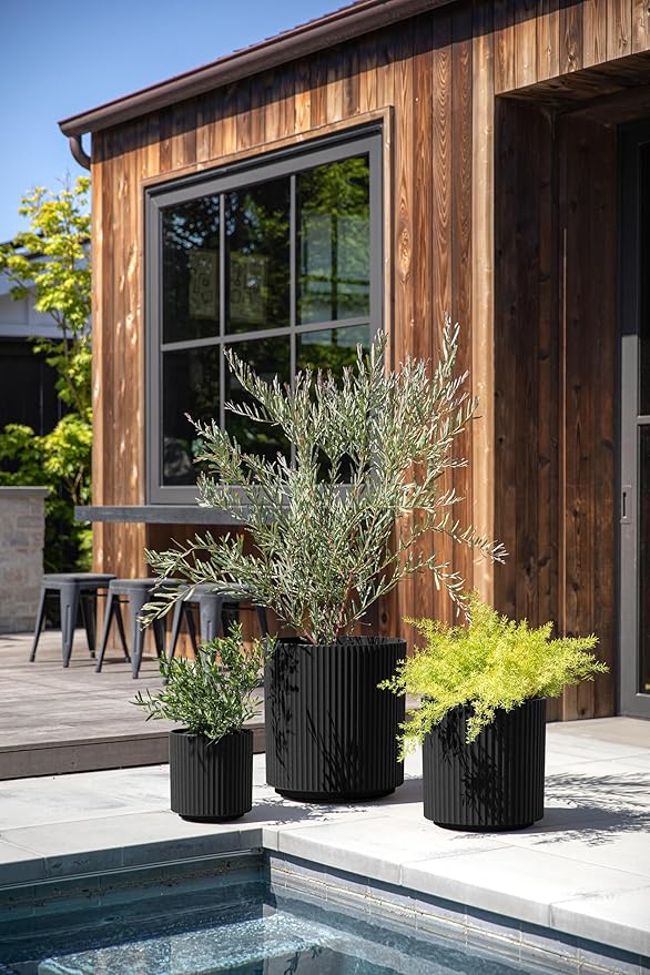 Veradek Demi Series Set of 3 Round Planters for Porch, Patio, Backyard | Durable Plastic-Stone Material | Modern Décor for Tall Plants, Flower