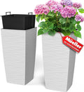 Mueller M-Resin Heavy Duty Tall Planters for Outdoor Plants, Indoor Grande Plant Pots, Boxes, Trees, Flower Pots, 2-Piece Set, 24”, Modern Design, Built-in Drainage, Front Porch Decor, White