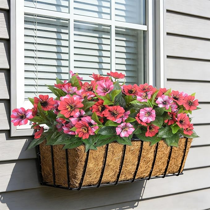 Fake Artificial Flowers for Outdoors Decoration,4 Bundles Silk Faux Spring Flowers with Plants Leave UV Resistant for Planter Front Door Porch Yard Patio Window Box Home Indoor Decor