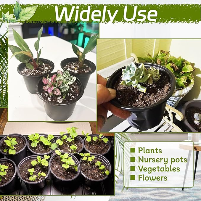 120 Packs Flexible Plastic Nursery Pots,4 Inch Thickened Soft Plastic Pots with Drainage Holes,Garden Seedling Pot for Succulents,Transplanting,Cuttings(Black)