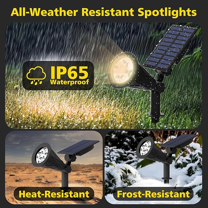 T-SUN Solar Spotlights, Christmas Solar Lights Outdoor, Auto-ON/Off 180°Angle Adjustable Solar Lights for Tree, Patio, Yard, Garden, Driveway, Pool Area (Natural White-2Pack)