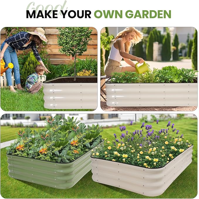 G GOOD GAIN 4-in-1 Adjustable Raised Garden Bed Kit | Galvanized Planter Boxes for Vegetables, Flowers | 12" Tall, Multiple Sizes (5x3x1ft, 4x4x1ft, 6x2x1ft, 7x1x1ft) | Outdoor Metal Raised Bed, White