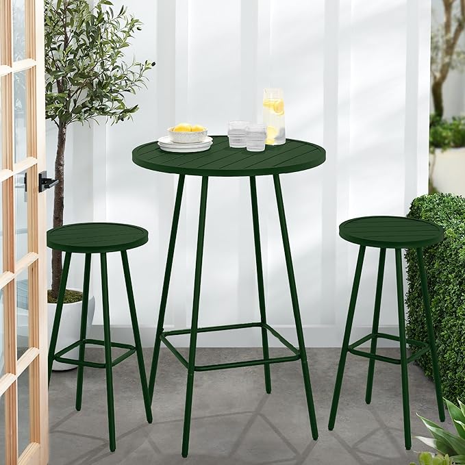 Best Choice Products 3-Piece Patio Dining Set, Bar Height, Outdoor Bistro Set, Outdoor Round Bar Table w/ 2 Bar Stools, Steel - Dark Green
