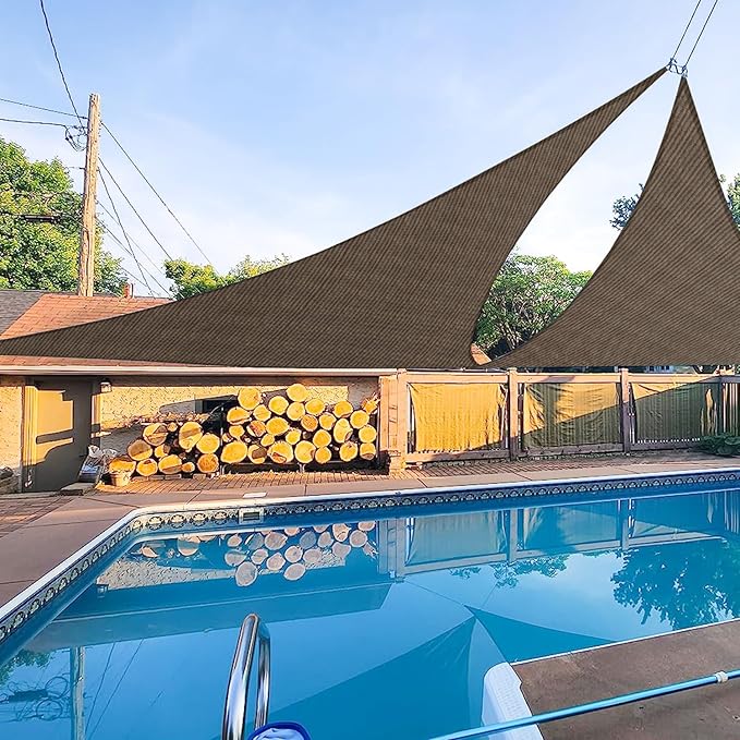 E&K Sunrise 10' x 10' x 10' Sun Shade Sail Triangle Canopy Shade Cover UV Block for Patio Backyard Garden Outdoor (Brown)