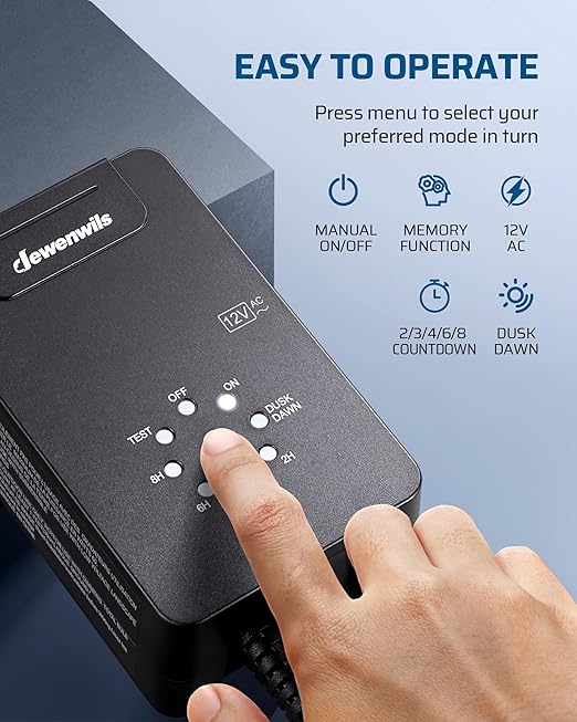 DEWENWILS 60W Low Voltage Landscape Transformer, 120V AC to 12V AC Outdoor Landscape Lighting, Dusk to Dawn Sensor & Timer, Weatherproof Low Voltage Transformer for Spotlights, Garden, Pathway