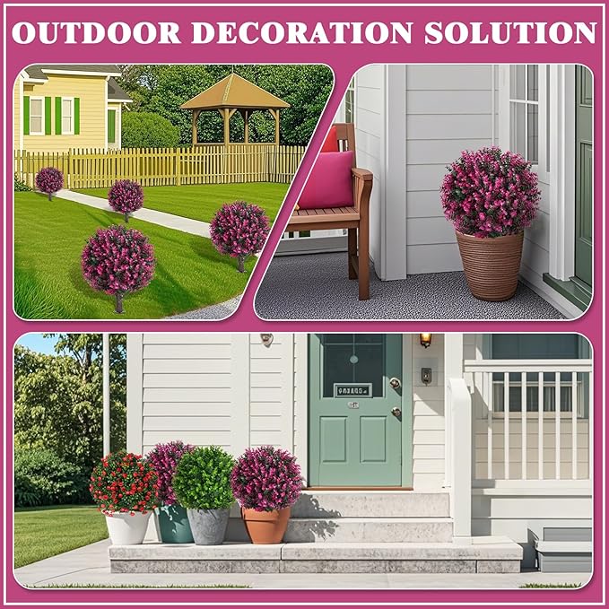 Artificial Topiary Tree with Pink Eucalyptus, Set of 2 Artificial Shrub Bushes with Ground Spike, Fake Evergreen Tree for Porch, Artificial Plants for Outdoor Planters Indoor UV Resist